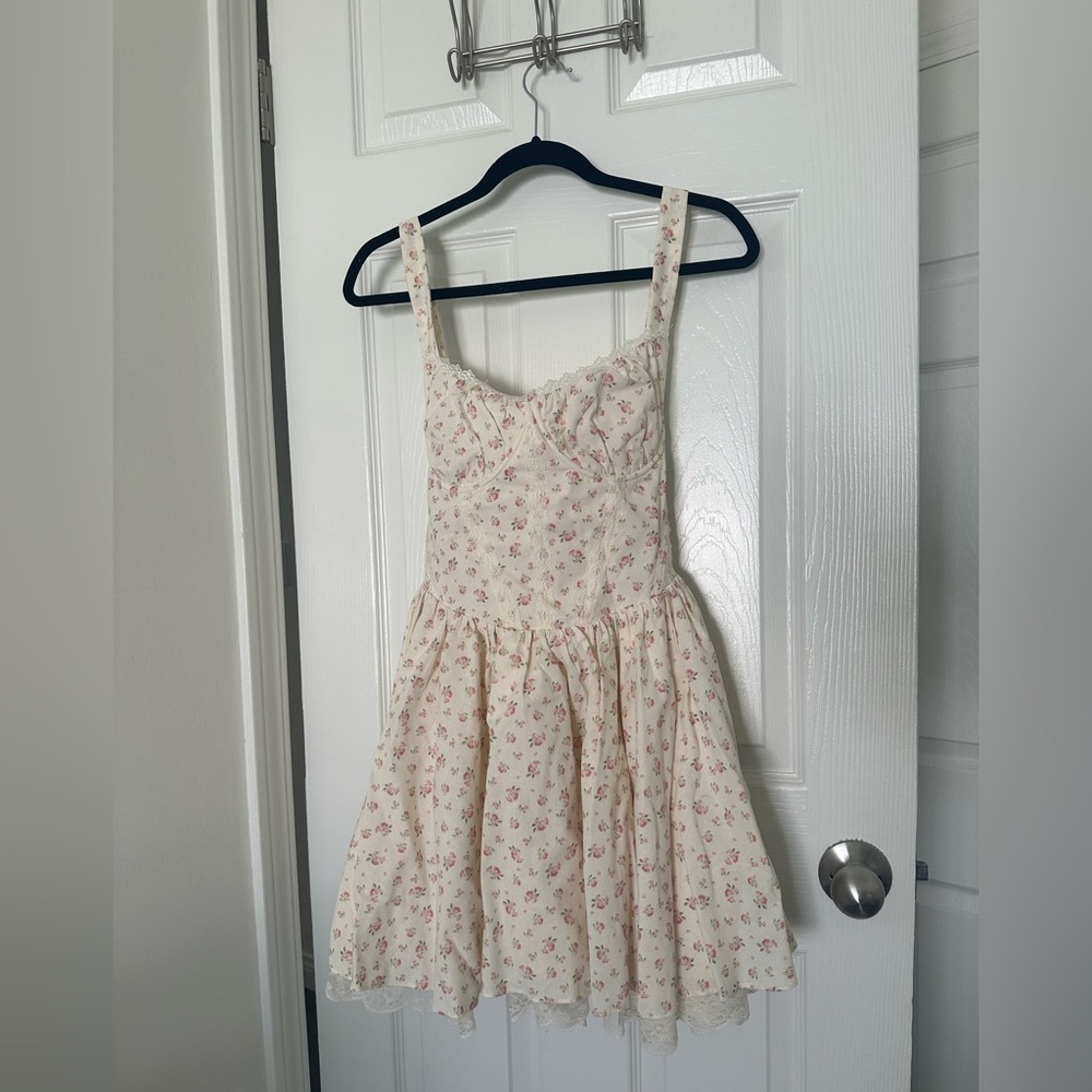 Madeline cream corset sundress with pink roses